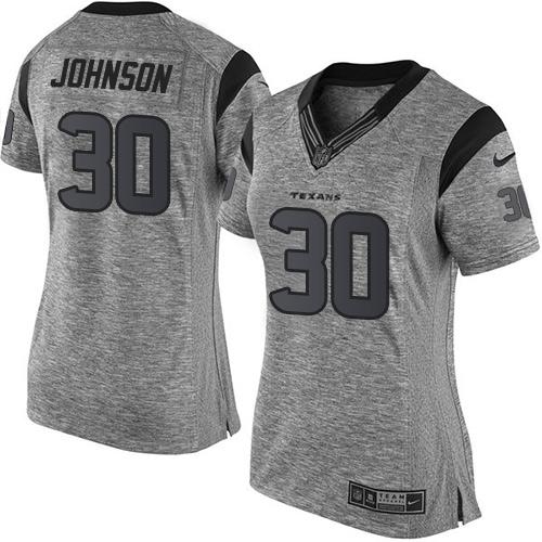 Nike Texans #30 Kevin Johnson Gray Women's Stitched NFL Limited Gridiron Gray Jersey